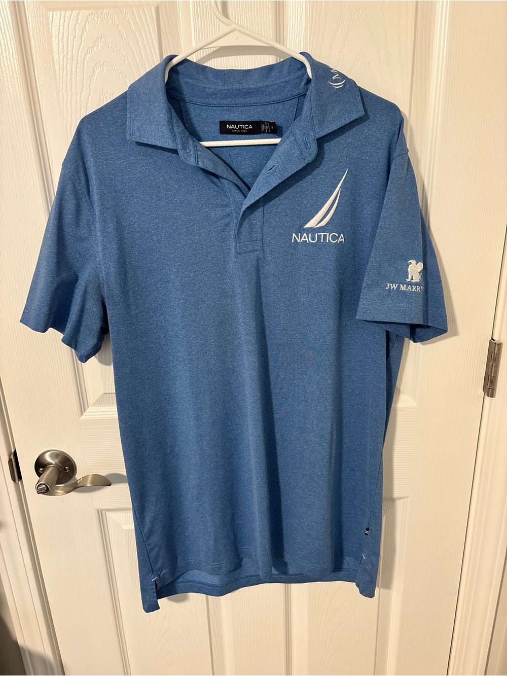 Nautica Men's Heathered Blue Polo with White Logo